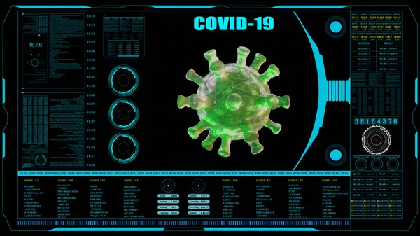 Covid 19病毒 未来化验室中头孢病毒的科学全息图技术分析 — 图库照片