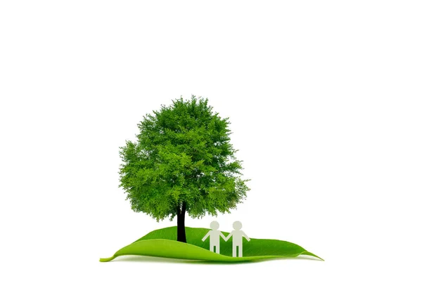 People Standing Tree Green Leaf White Background Earth Ecology Concept — Stock Photo, Image