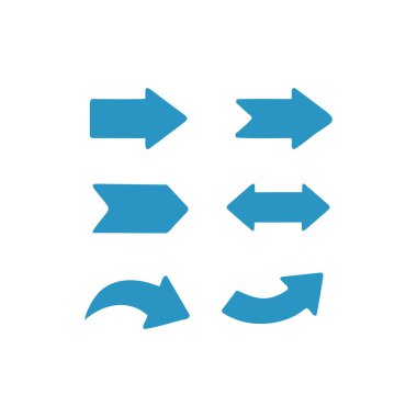 Mavi ok ikon vektörü kümesi. Web sitesi Bilgisayar ve mobil vektörü sembolü