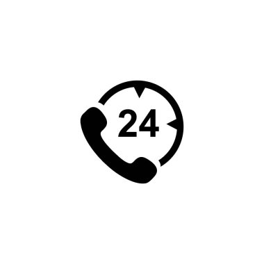  24 saat telefon hizmeti ikon vektörü. Web düz tasarımı için sembol