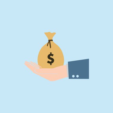 Bir çanta dolusu para ikonu vektörü olan bir iş adamı. Web düz tasarımı için sembol