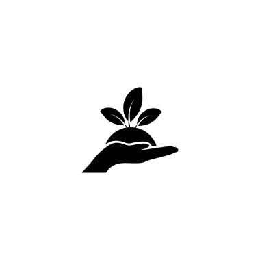 Bir el simgesi üzerinde bitki yaprakları veya logo izole edilmiş işaret sembolü çizimi - yüksek kaliteli siyah vektör simgeleri 