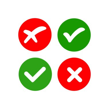 İzole edilmiş beyaz arkaplanda yeşil ve kırmızı kontrol işaretleri