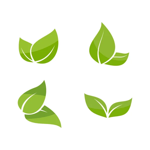 Green Leaf Icon Set White Background — Stock Vector