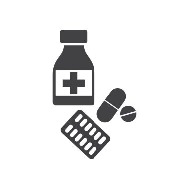 İlaç hapları simgesi logosu beyaza izole edildi