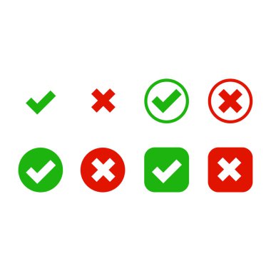 Yeşil kontrol işareti ve kırmızı haç simgesi vektörü
