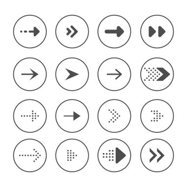 Dizaynınız için daire düğmesine basılı ok kümesi