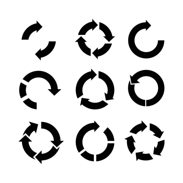 Sada Černých Ikon Kruhové Recyklace — Stockový vektor