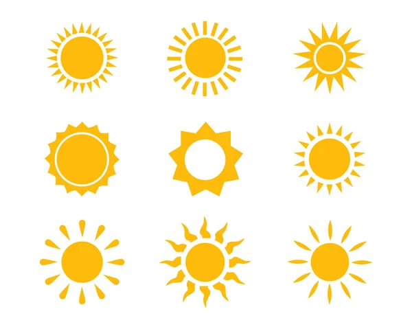 Ikona Słońca Ustawić Wektor Ilustracji Projekt Kolekcji Sun Lato Żółty — Wektor stockowy
