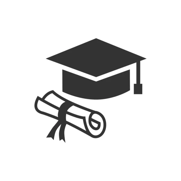 Afstuderen Cap Diploma Zwart Web Icoon Vectorillustratie — Stockvector