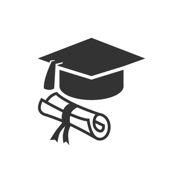 Graduation Cap Diploma Zwart Web Icoon — Stockvector