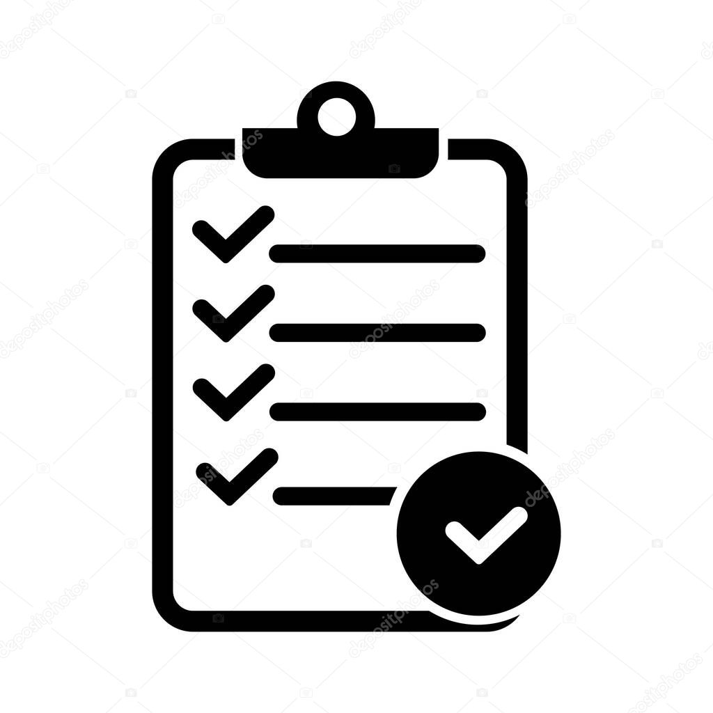 black checklist icon on white background