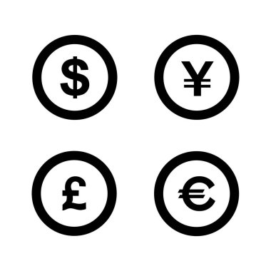 Beyaz arkaplandaki bozuk para sembolleri düğmeleri