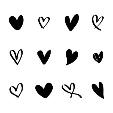 Beyaz arkaplanda izole edilmiş vektör kalpleri kümesi