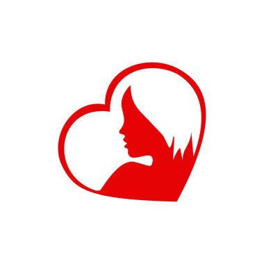 Bir kadının yüzü bir kalbin içinde siluet gibidir.