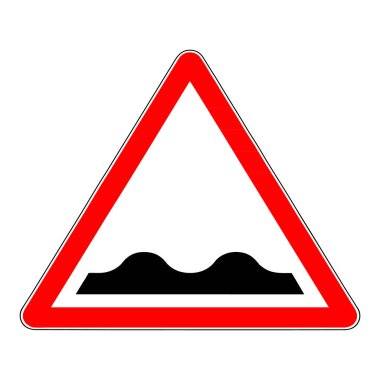 Olaysız yol, engebeli yol, çarpma sembollü kırmızı üçgen uyarı işareti, vektör illüstrasyonu