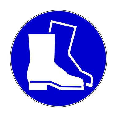 Güvenlik ayakkabısı giy. Koruyucu Güvenlik Botları Giyilmeli, Zorunlu İşaret, Vektör Resimleri