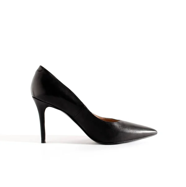 Классические Черные Туфли Обувь Высоком Каблуке Белом Фоне Изображение Сбоку — стоковое фото
