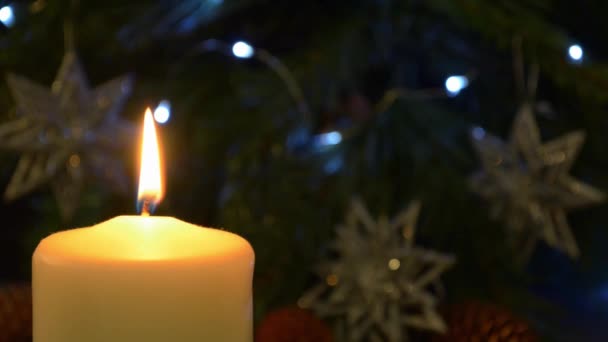 Decorazione Lume Candela Gialla Natale Serata Romantica Natale Lume Candela — Video Stock