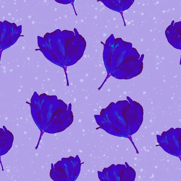 Tulip seamless pattern on violet background. Monochrome texture. Tulip head illustration. Abstract floral pattern.
