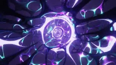 Bilim kurgu ışınlama tüneli. Neon ışığı. Tünelden geçiyoruz..