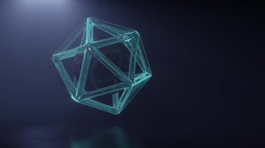 Parlak mavi çerçeveli metalik küre. Bilim kurgu soyutlaması. Dönen çember.