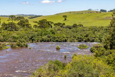 Orman ve kayalarla dolu Salto Barajı, Sao Francisco de Paula, Rio Grande do Sul, Brezilya
