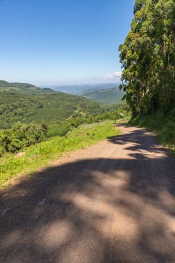 Kirli yol, orman ve çiftlik arazileri, Linha nova köyü, Rio Grande do Sul, Brezilya