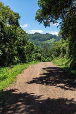 Kirli yol, orman ve çiftlik arazileri, Linha nova köyü, Rio Grande do Sul, Brezilya