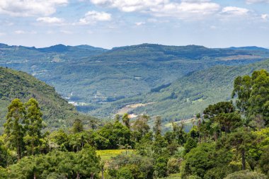 Çiftliği ve ormanı olan vadi, Picada Cafe, Rio Grande do Sul, Brezilya