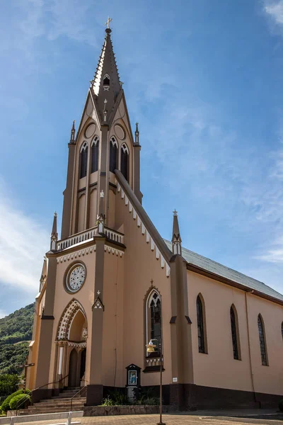 Torre Iglesia Pueblo Con Bosque Montaña Fondo Santa Maria Herval — Foto de Stock