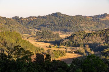Ormanlı bir vadide tarlalar, Santa Cruz do Sul, Rio Grande do Sul, Brezilya