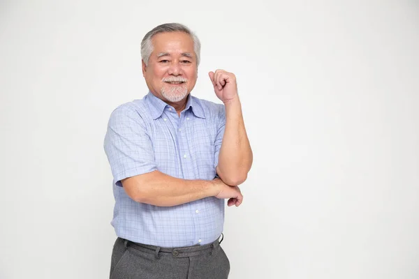 Retrato Hombre Asiático Mayor Sonrisa Aislada Sobre Fondo Blanco Hombre — Foto de Stock
