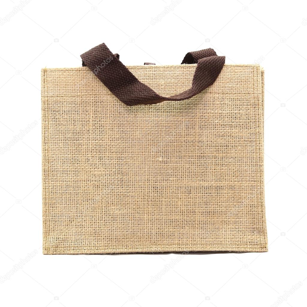 Shopping bag made out of recycled sack on white background
