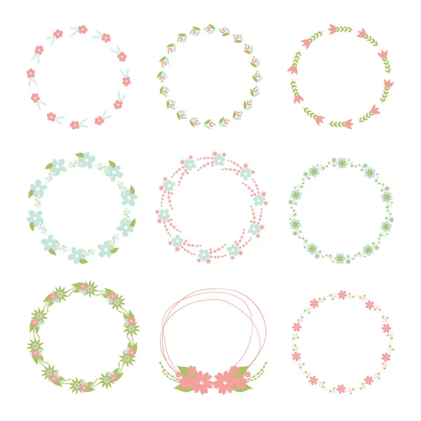 Flower frame collection. Set of cute retro flowers arranged a sh — Stock Vector