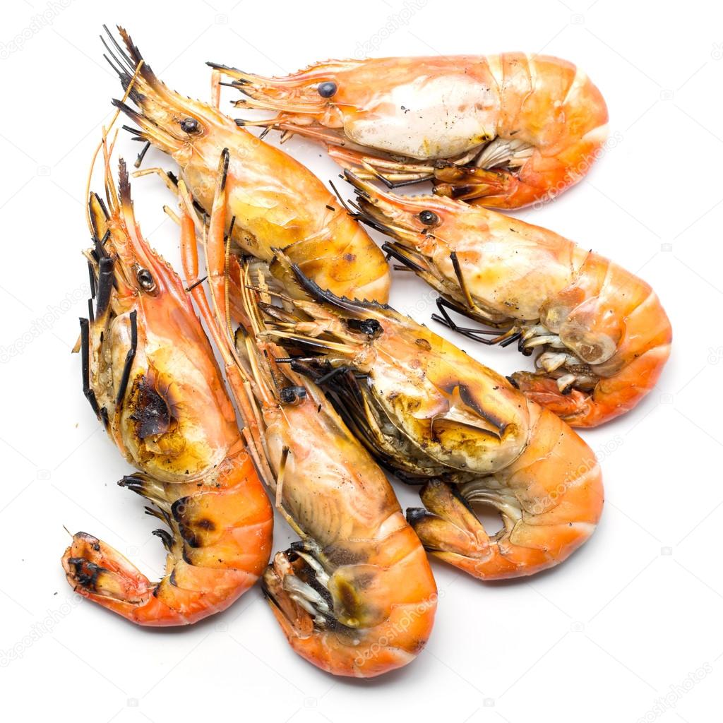 Grilled prawn on white background