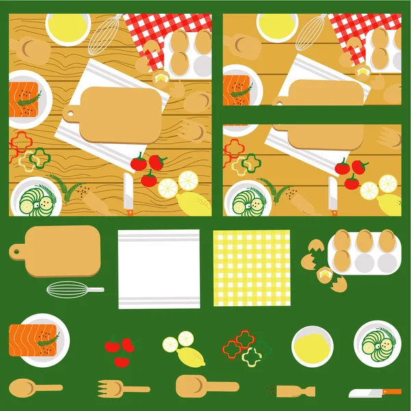 Food and cooking banner set with kitchenware utensils, spices an — Stock Vector