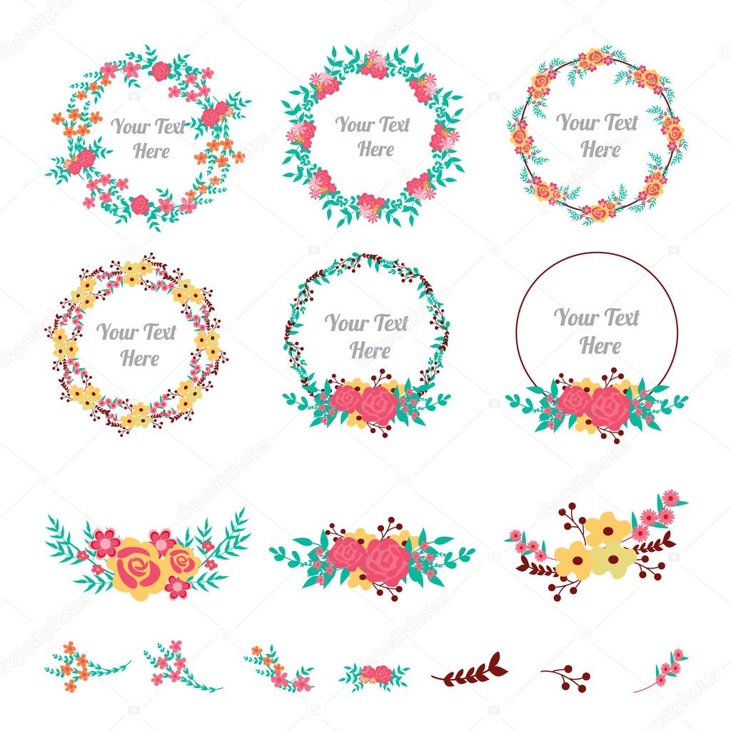 Flower frame collection. Set of cute flowers arranged a shape of