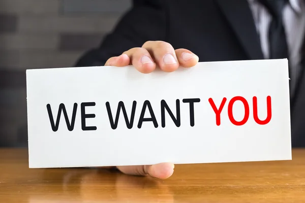 Biz istediğiniz mesaj beyaz kartındaki ve işadamı tarafından tutun