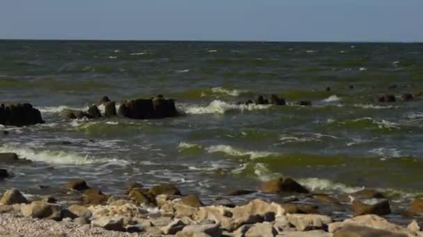 Waves on coastline of Azov sea — Stock Video