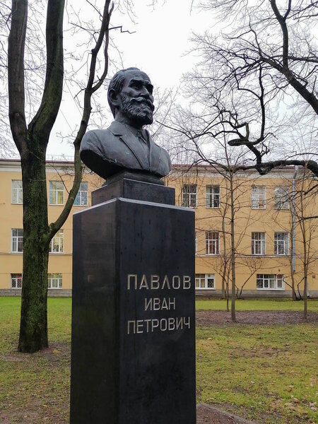 Bust of Russian doctor Pavlov, in yard of Pavlov university in St. Petersburg