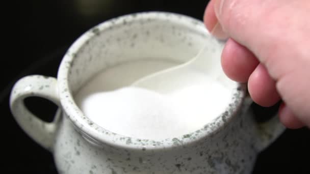 Mini Spoon Scoops Waking White Fine Salt Slow Motion — Stock Video