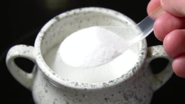 Spoon Scoops Waking White Fine Salt Slow Motion — Stock Video