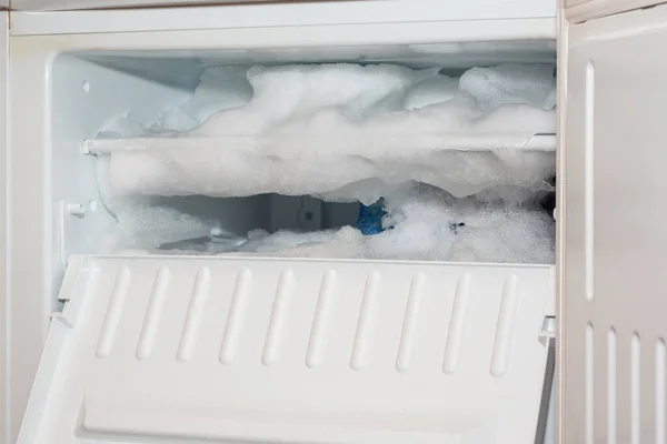 Fridge Freezer Covered Thick Layer Ice Snow — Stock Photo, Image