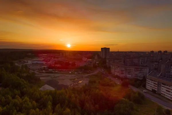 Sleeping Neighbourhood City Sunset Summer Air View Petrozavodsk City Russia — стоковое фото