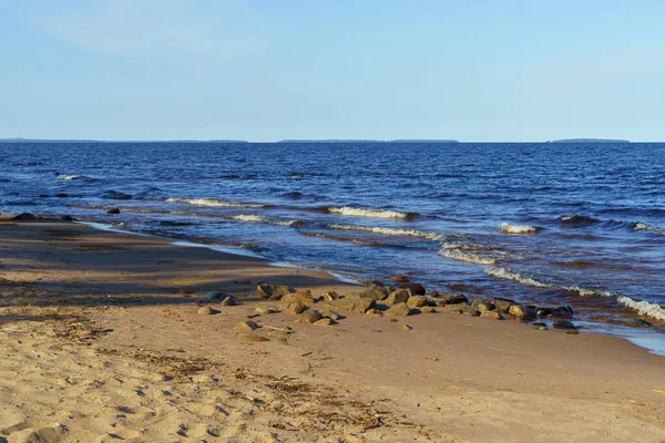 Lugnt Landskap Sandig Onego Sjö Strand Solig Dag — Stockfoto