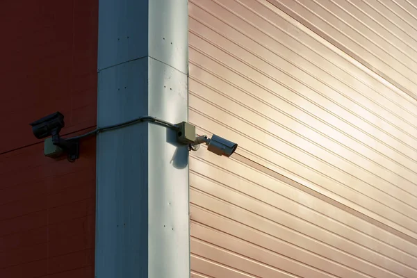 Cctv Überwachungskameras Sonniger Wand Und Schatten Die Ecke — Stockfoto