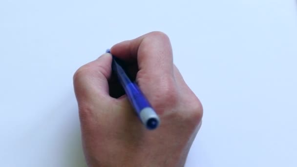 Hand schrijft naar beneden op wit — Stockvideo