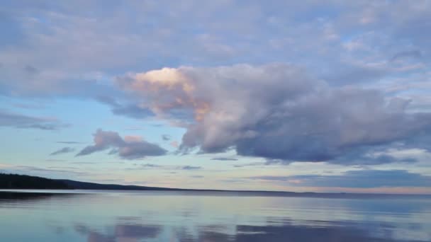 Panorama of calm harbour of lake in evening — Stock Video