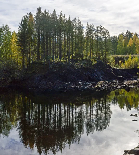 Panorama del pequeño lago del bosque en el norte — Foto de Stock